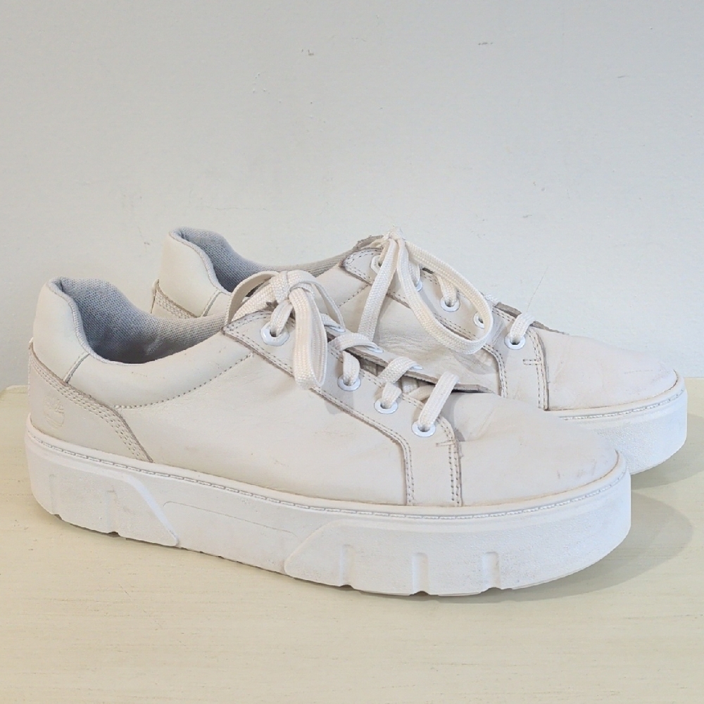 Timberland White Leather Platform Sneakers Size 10